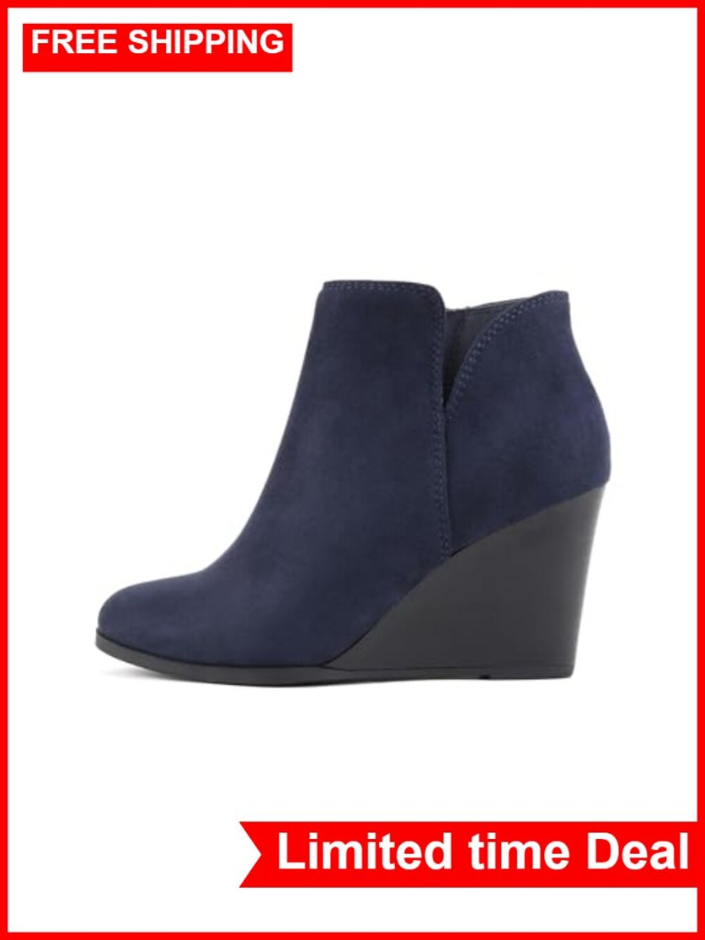 Ankle Bootie with Split Shaft and Zipper Stacked Wedge Heel